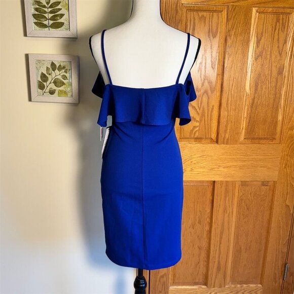 Emerald Sundae Women's Blue Cold Shoulder Ruffle Dress Size M - Picture 3 of 8